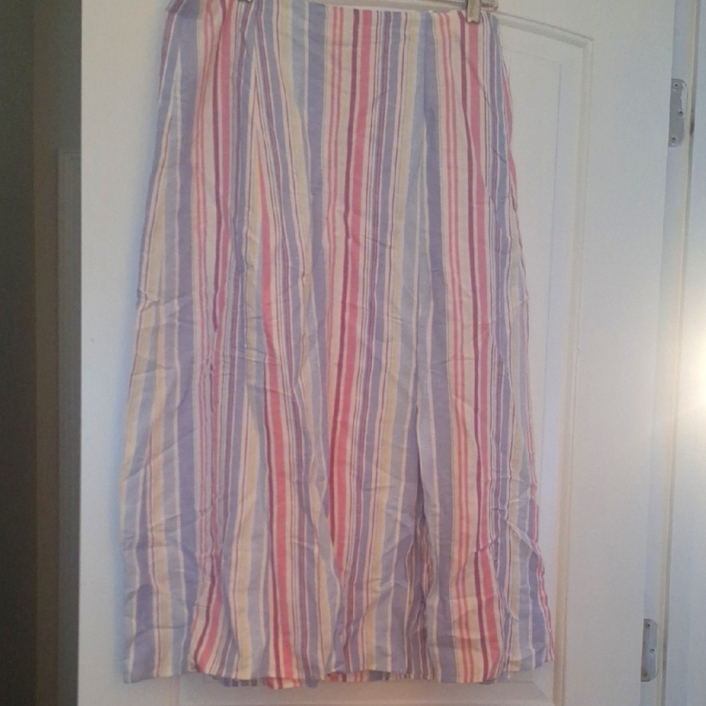 LOFT Pink, Blue, and White Striped Midi Skirt